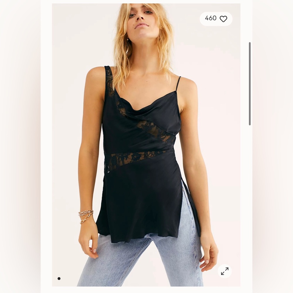 Free People Black Lace Trim Top